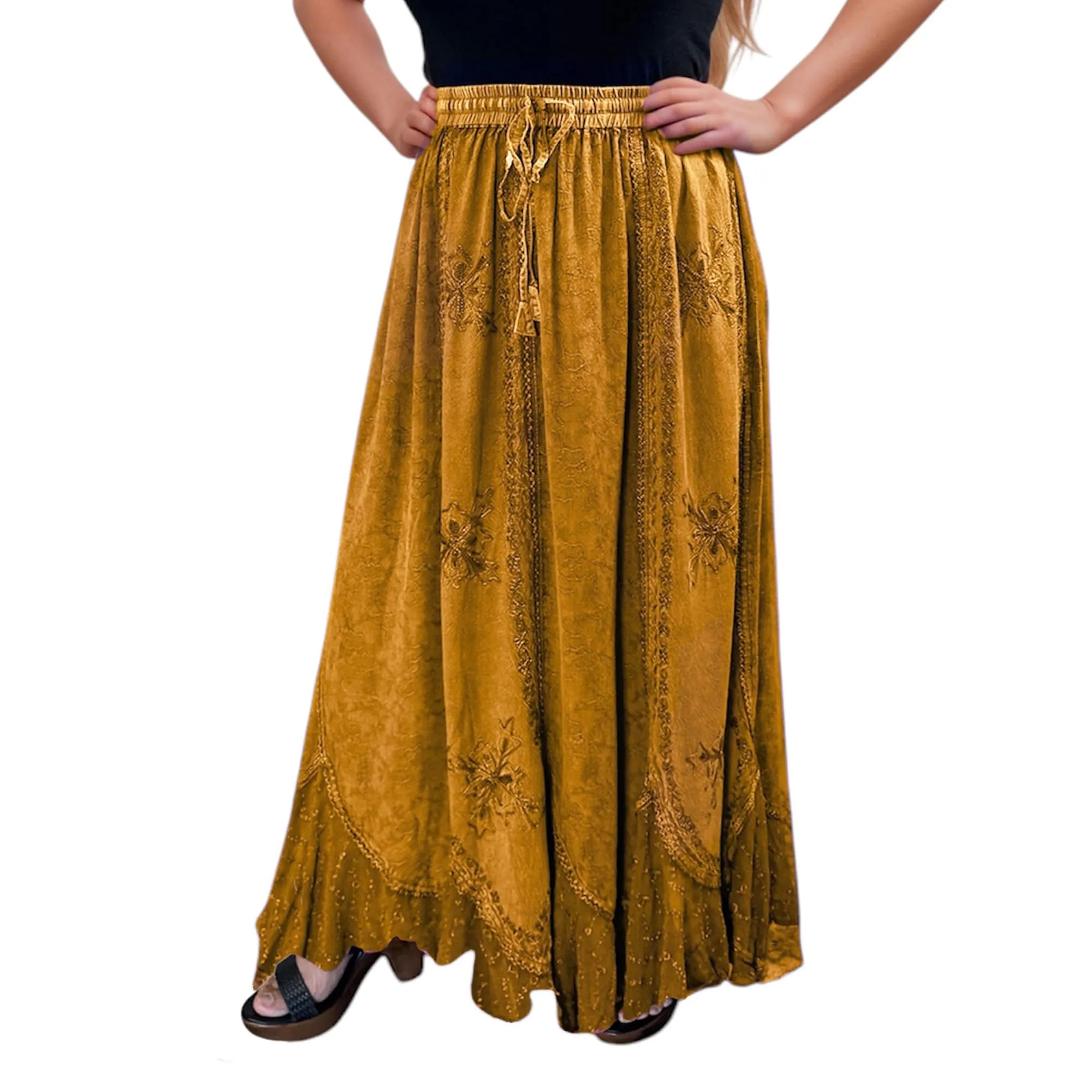 Women's Scalloped Bohemian Gothic Elastic Waistband Flared Skirt ~ 711 SKT