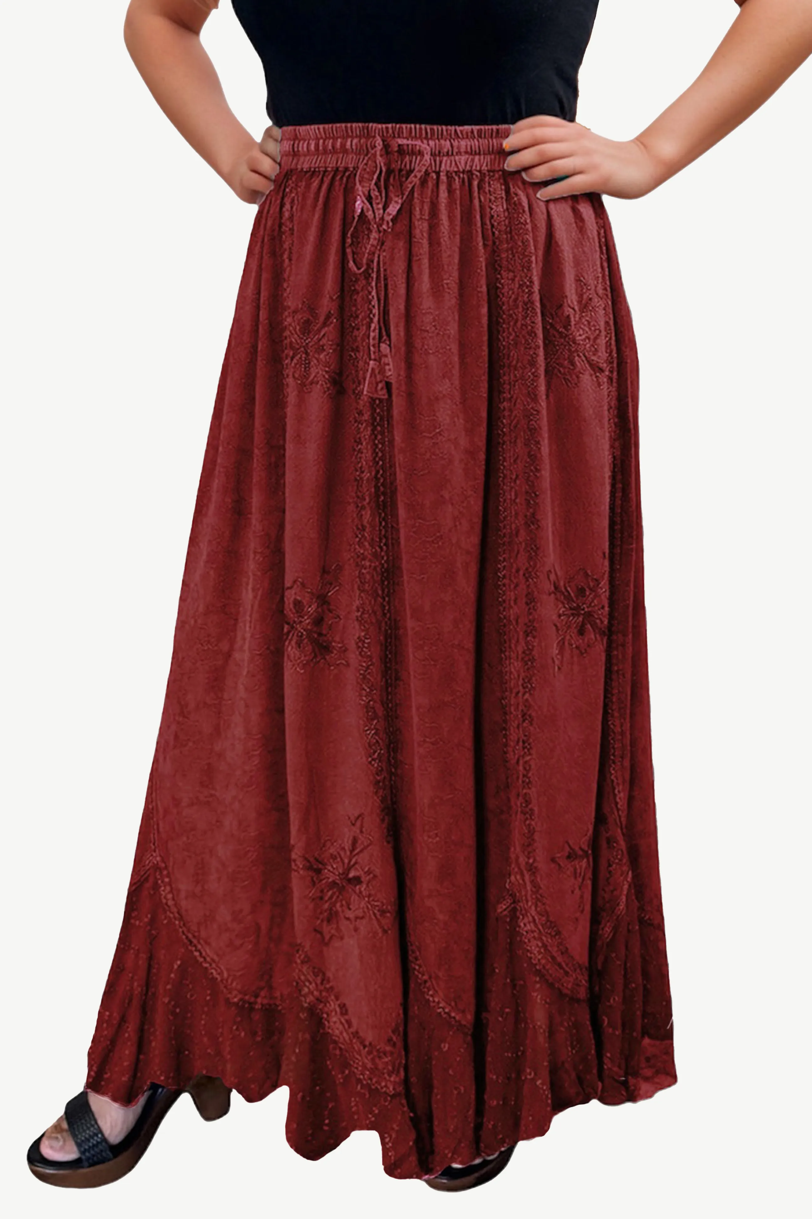 Women's Scalloped Bohemian Gothic Elastic Waistband Flared Skirt ~ 711 SKT
