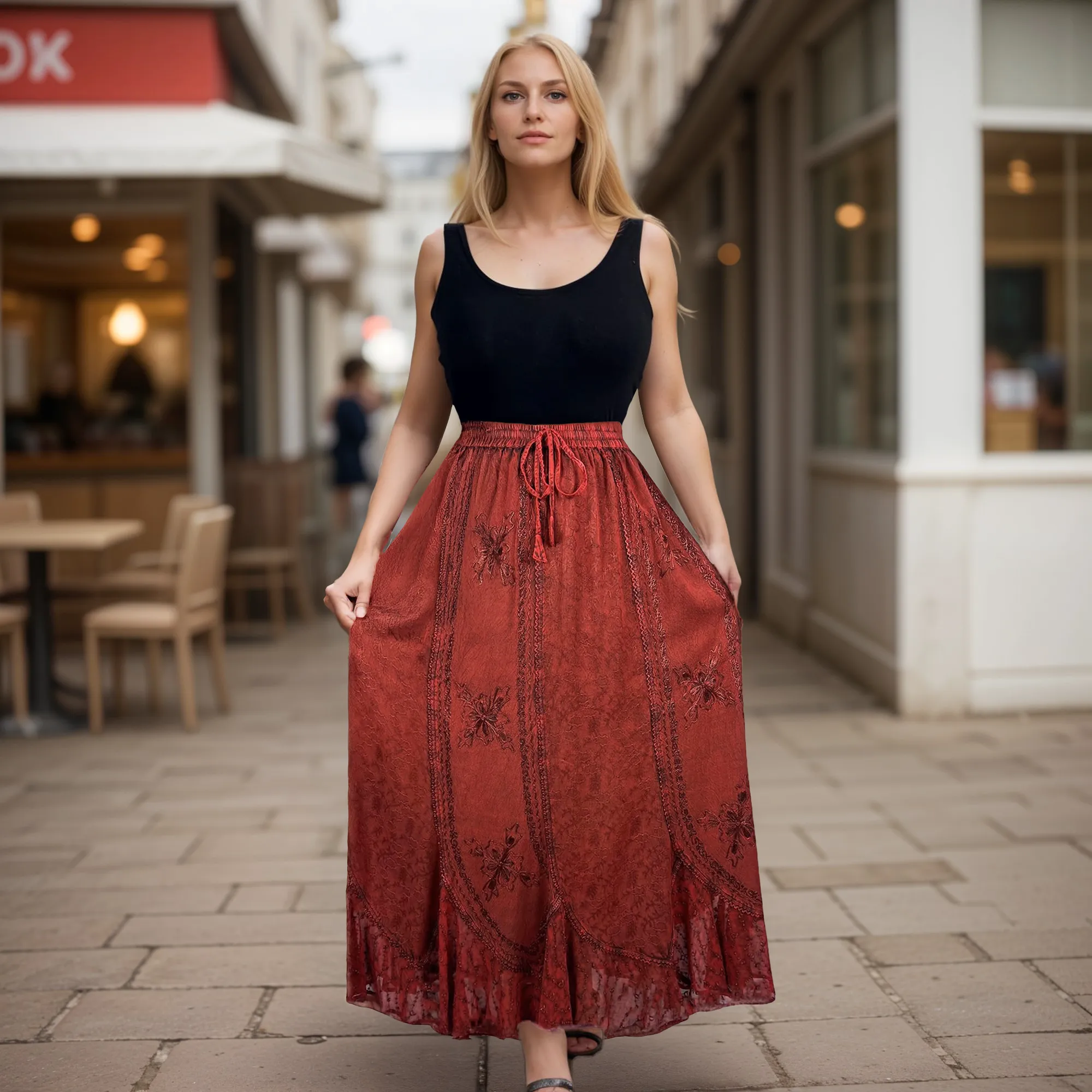 Women's Scalloped Bohemian Gothic Elastic Waistband Flared Skirt ~ 711 SKT