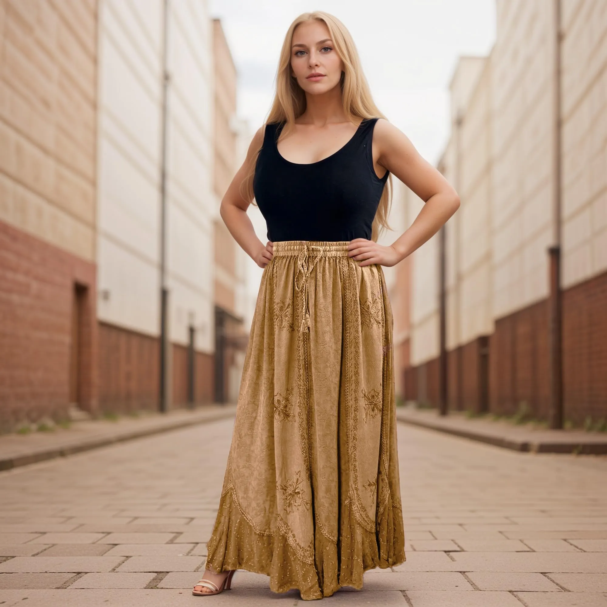 Women's Scalloped Bohemian Gothic Elastic Waistband Flared Skirt ~ 711 SKT