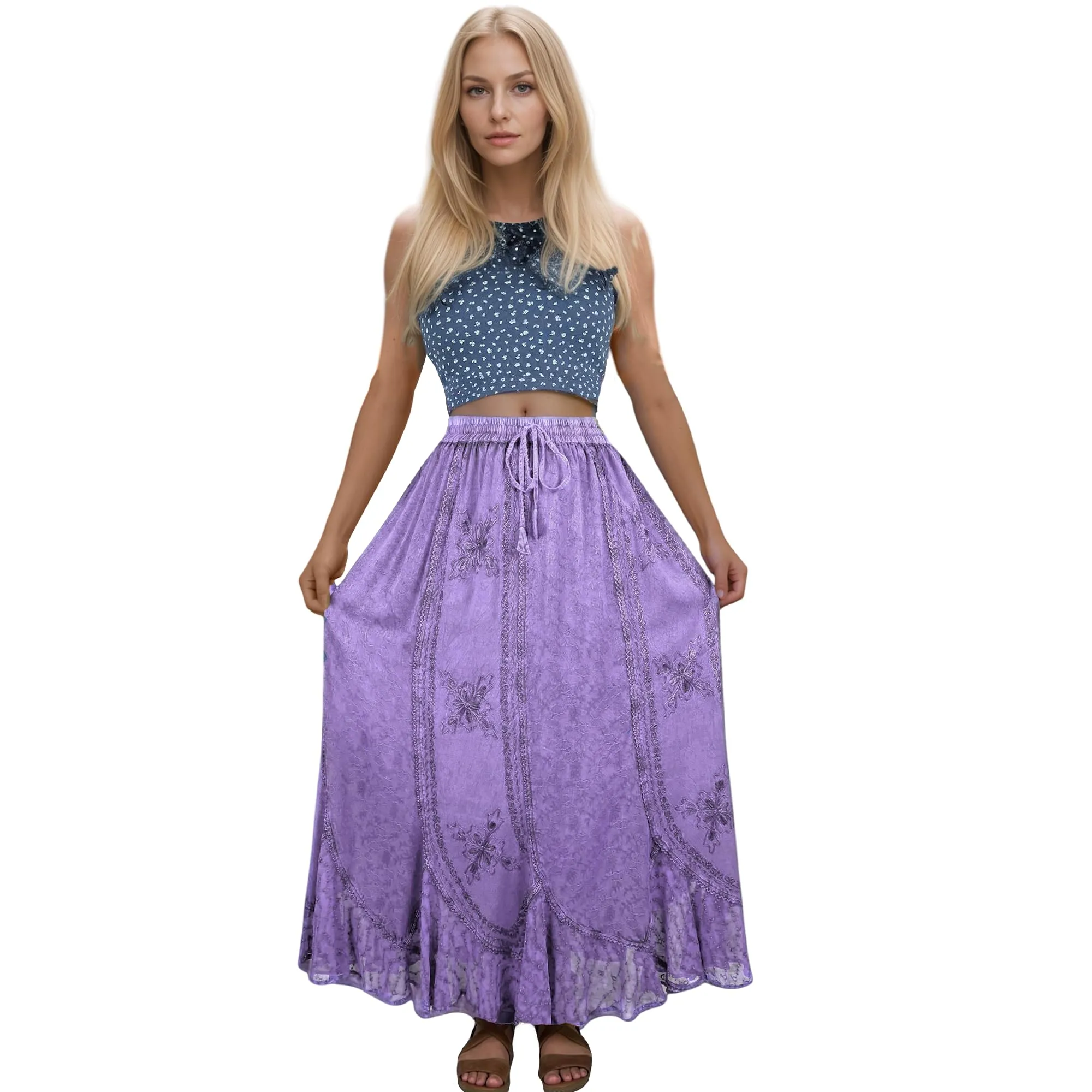Women's Scalloped Bohemian Gothic Elastic Waistband Flared Skirt ~ 711 SKT