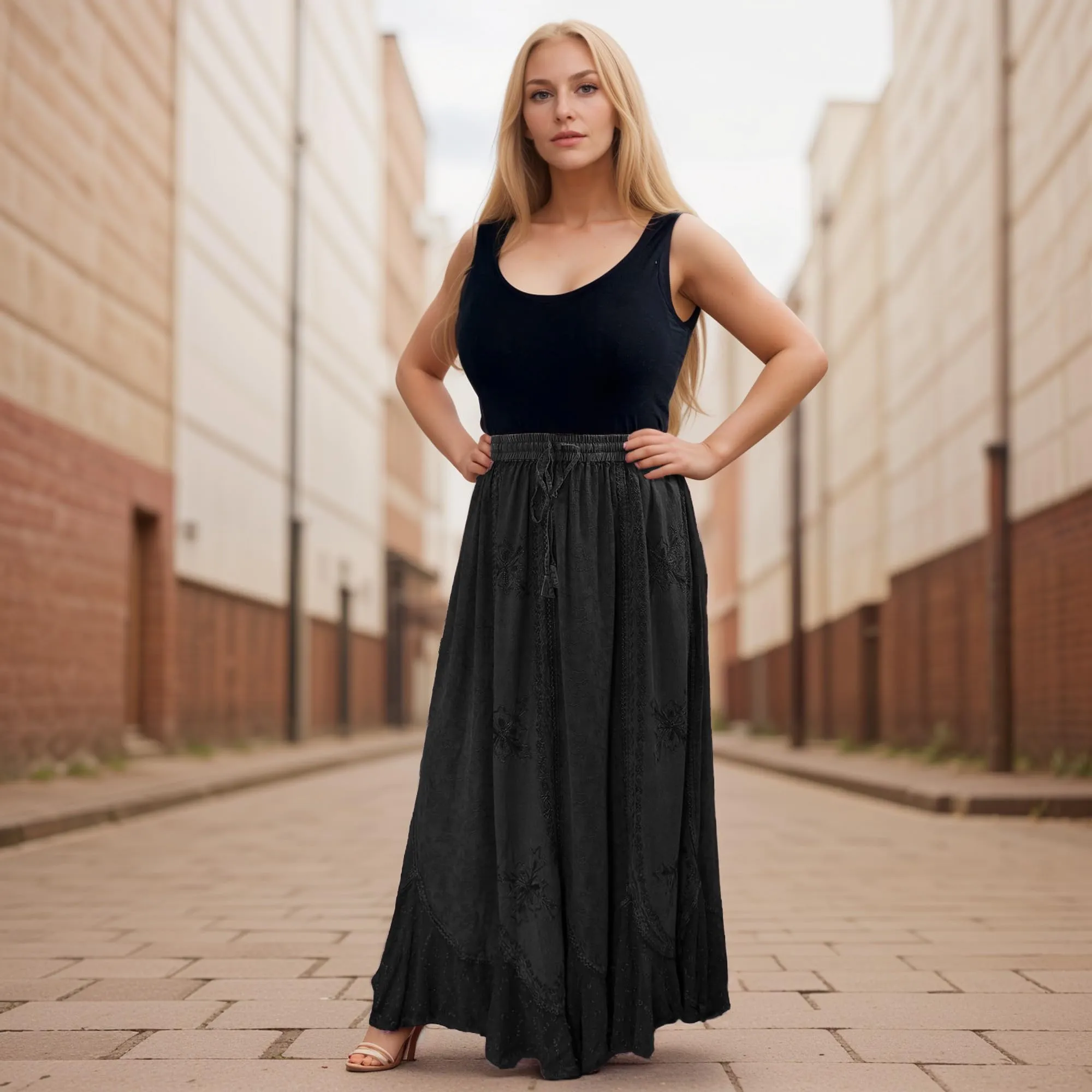 Women's Scalloped Bohemian Gothic Elastic Waistband Flared Skirt ~ 711 SKT