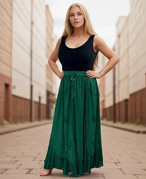 Women's Scalloped Bohemian Gothic Elastic Waistband Flared Skirt ~ 711 SKT