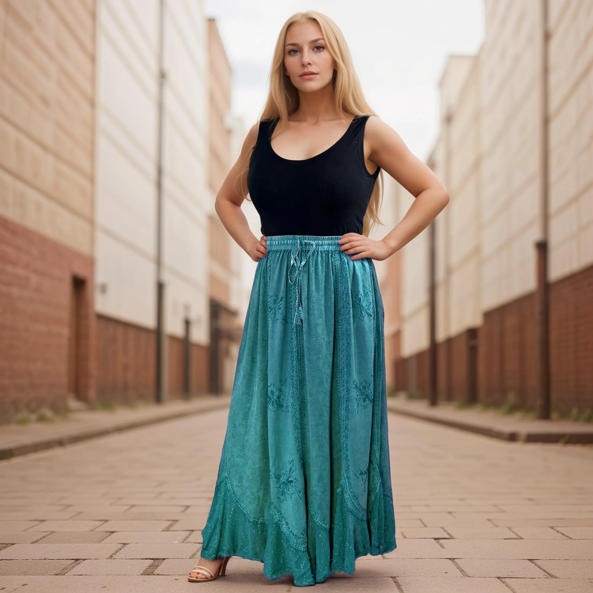 Women's Scalloped Bohemian Gothic Elastic Waistband Flared Skirt ~ 711 SKT