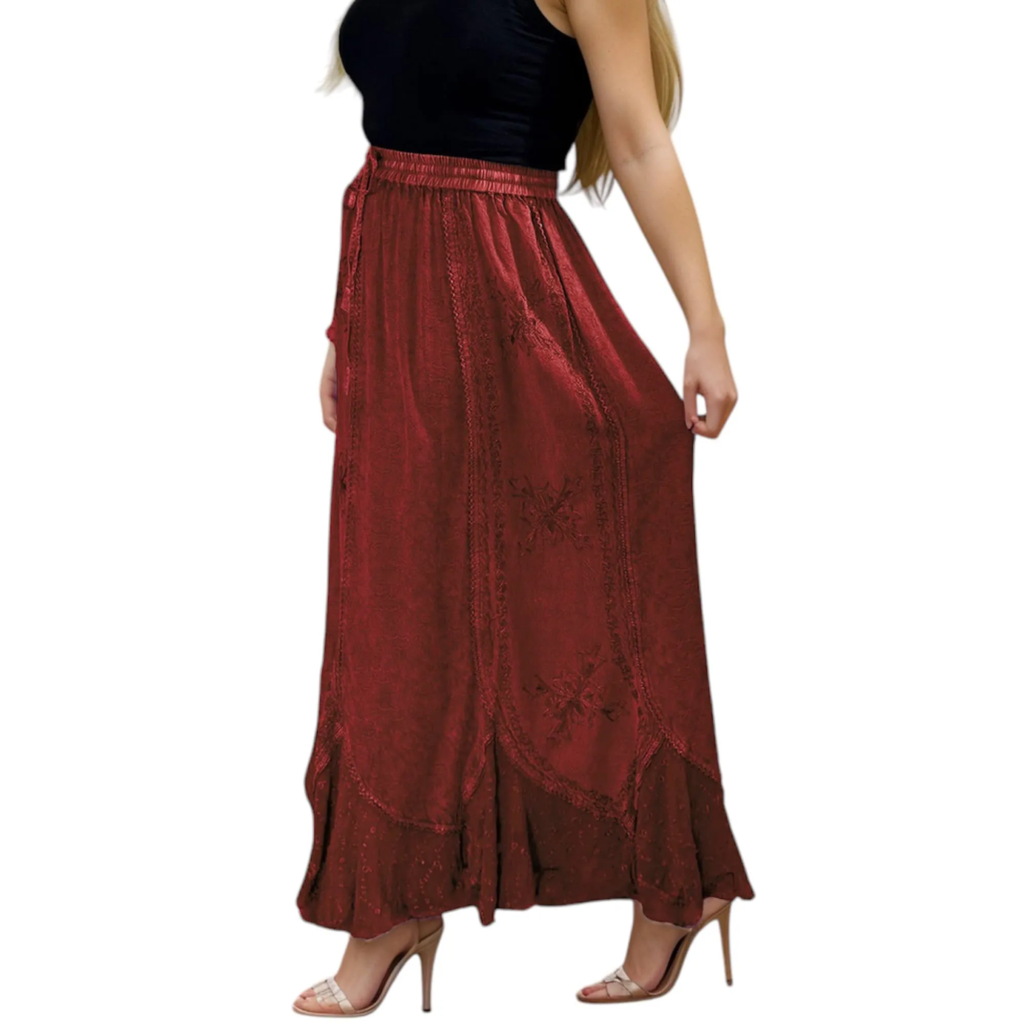 Women's Scalloped Bohemian Gothic Elastic Waistband Flared Skirt ~ 711 SKT