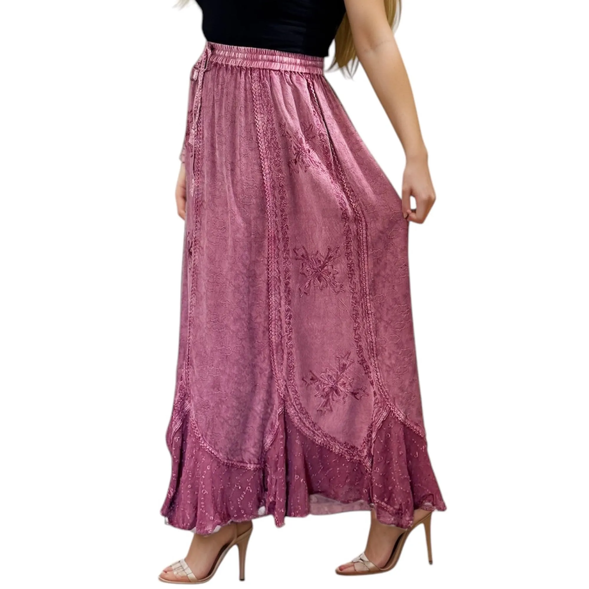 Women's Scalloped Bohemian Gothic Elastic Waistband Flared Skirt ~ 711 SKT