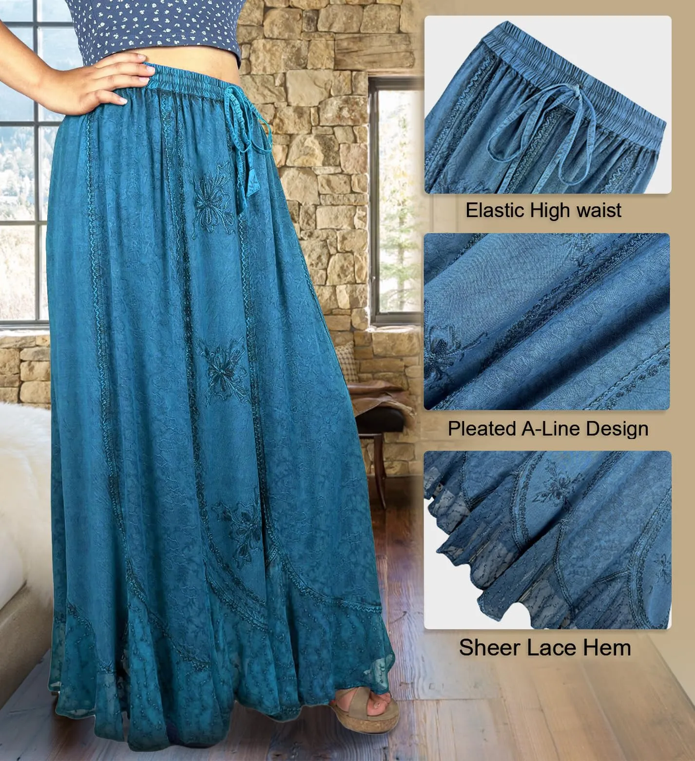 Women's Scalloped Bohemian Gothic Elastic Waistband Flared Skirt ~ 711 SKT