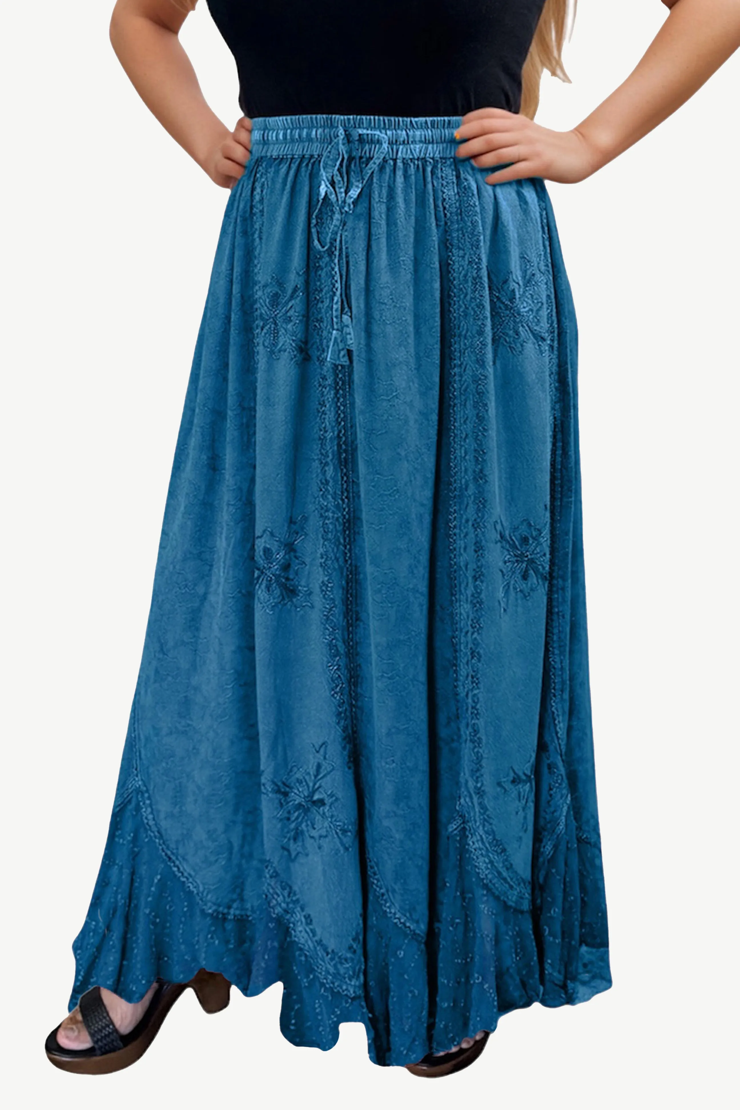 Women's Scalloped Bohemian Gothic Elastic Waistband Flared Skirt ~ 711 SKT