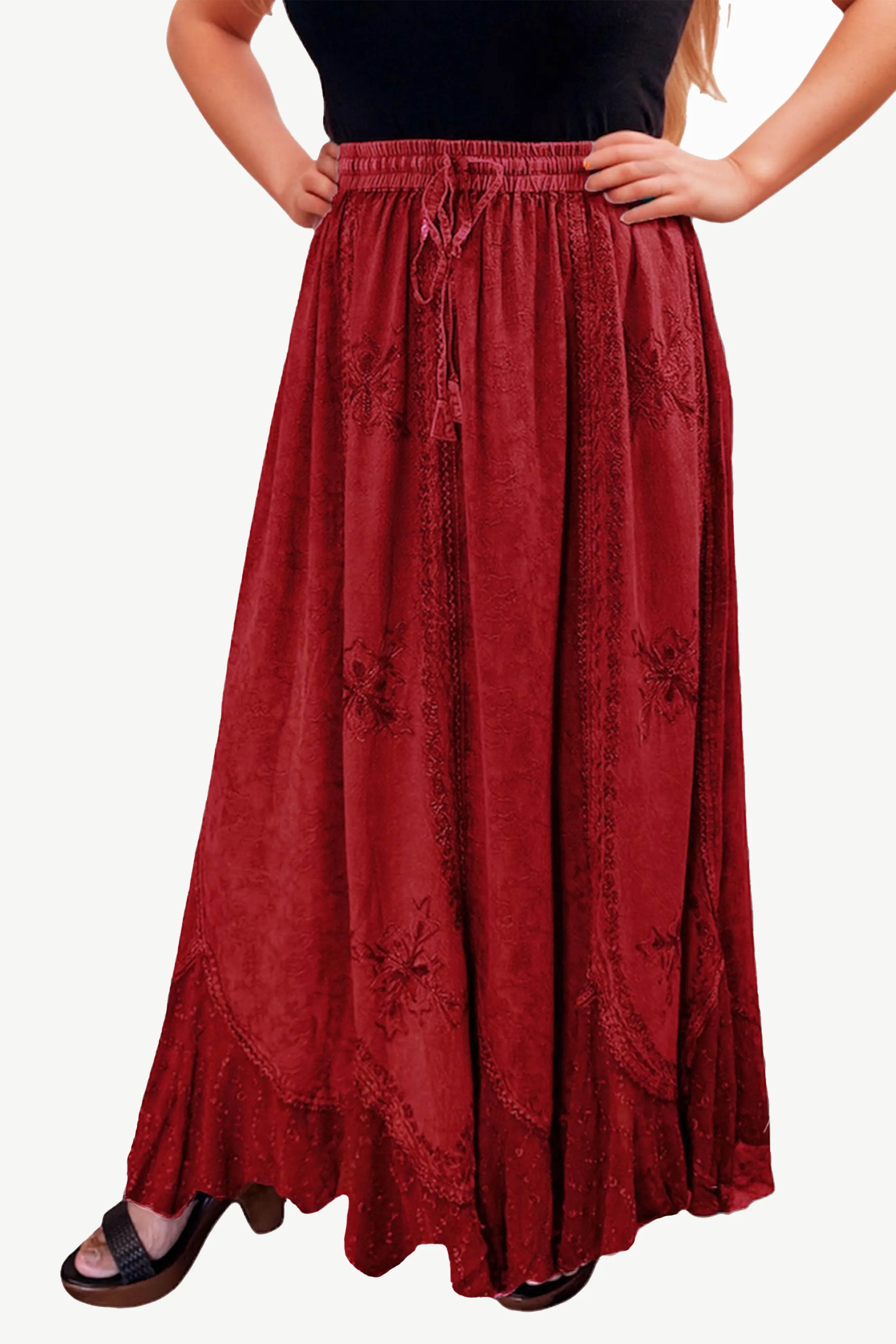 Women's Scalloped Bohemian Gothic Elastic Waistband Flared Skirt ~ 711 SKT
