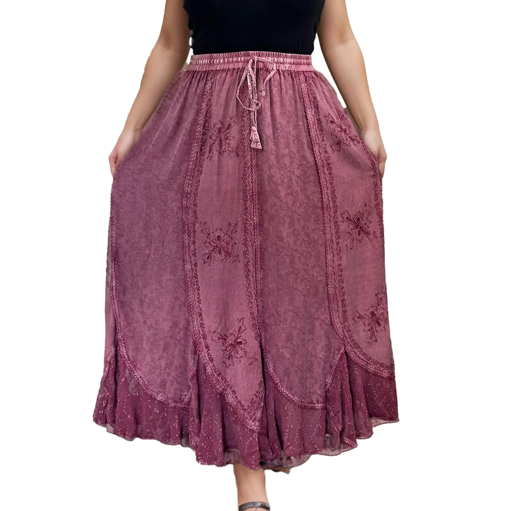 Women's Scalloped Bohemian Gothic Elastic Waistband Flared Skirt ~ 711 SKT