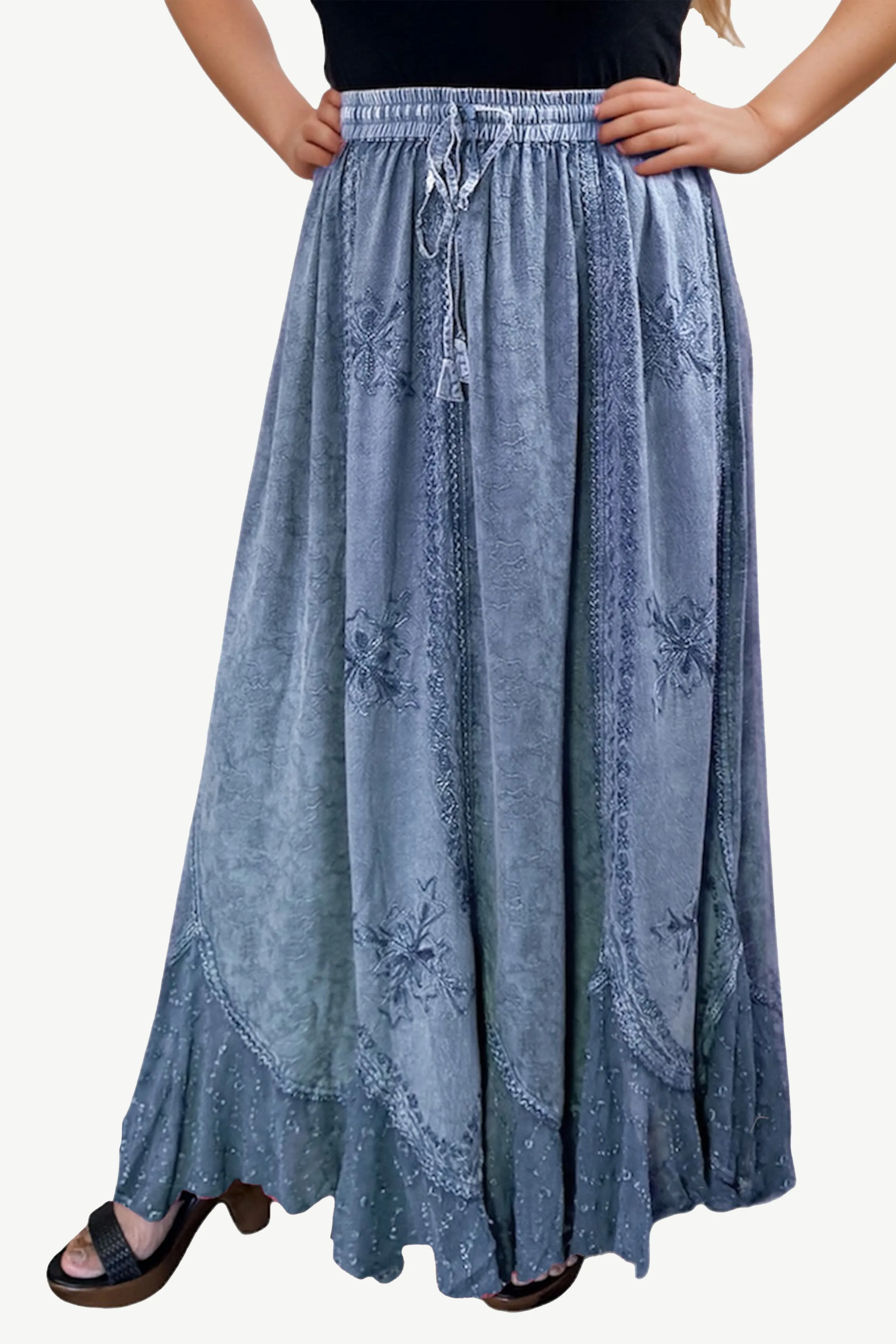 Women's Scalloped Bohemian Gothic Elastic Waistband Flared Skirt ~ 711 SKT