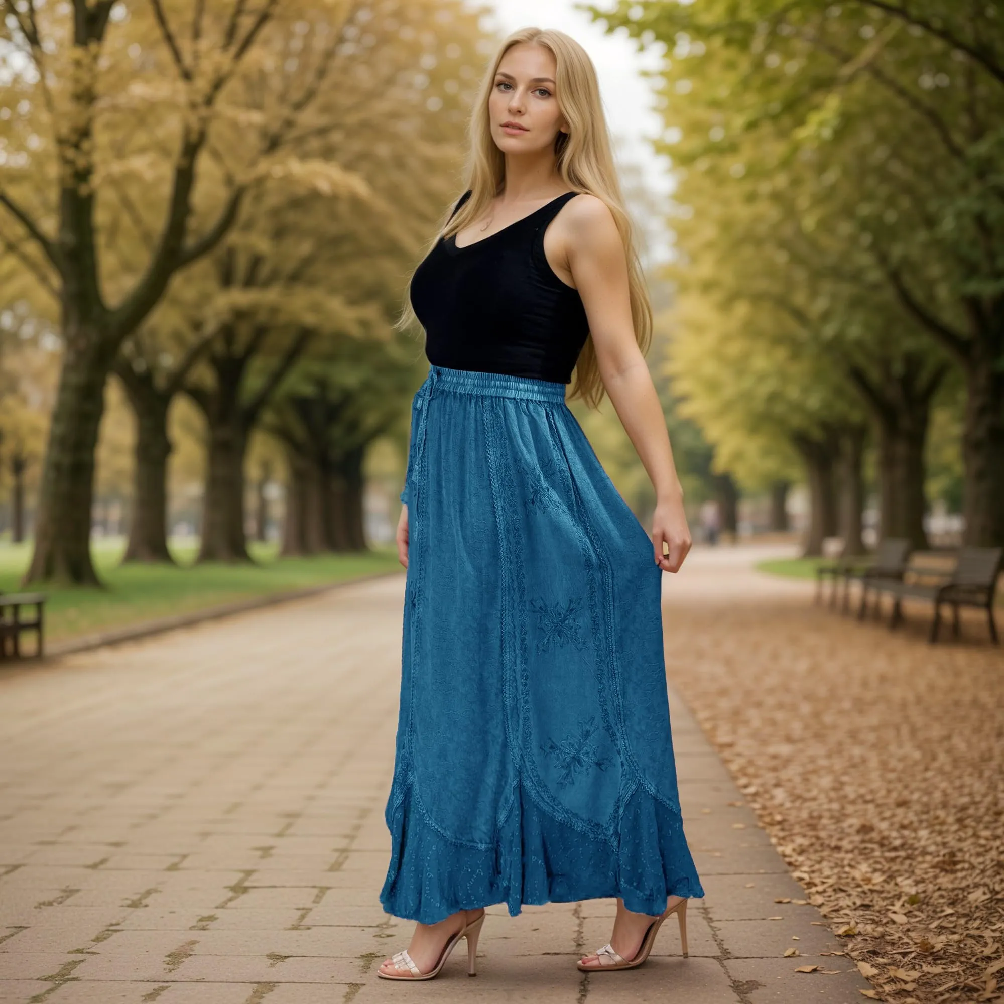 Women's Scalloped Bohemian Gothic Elastic Waistband Flared Skirt ~ 711 SKT