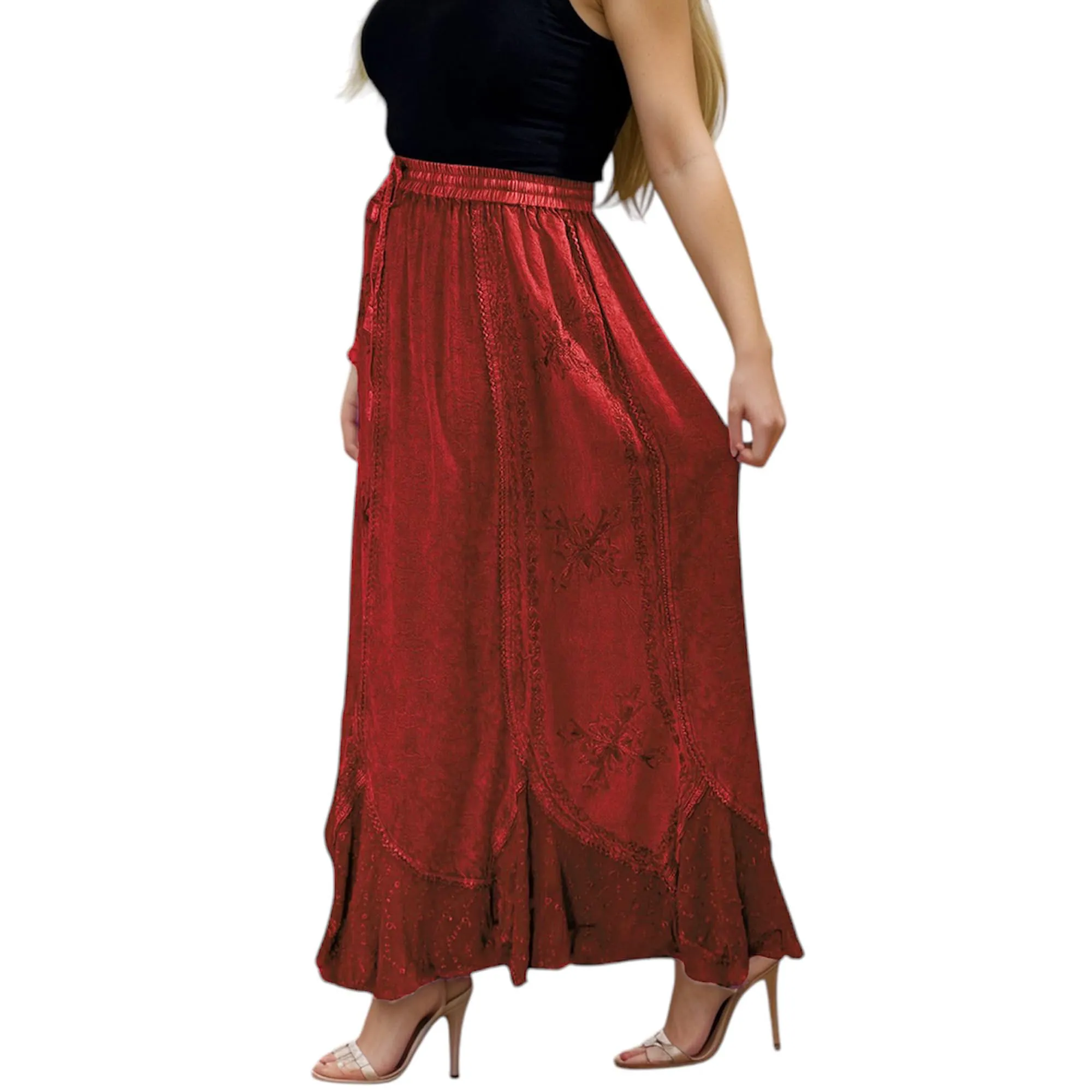 Women's Scalloped Bohemian Gothic Elastic Waistband Flared Skirt ~ 711 SKT