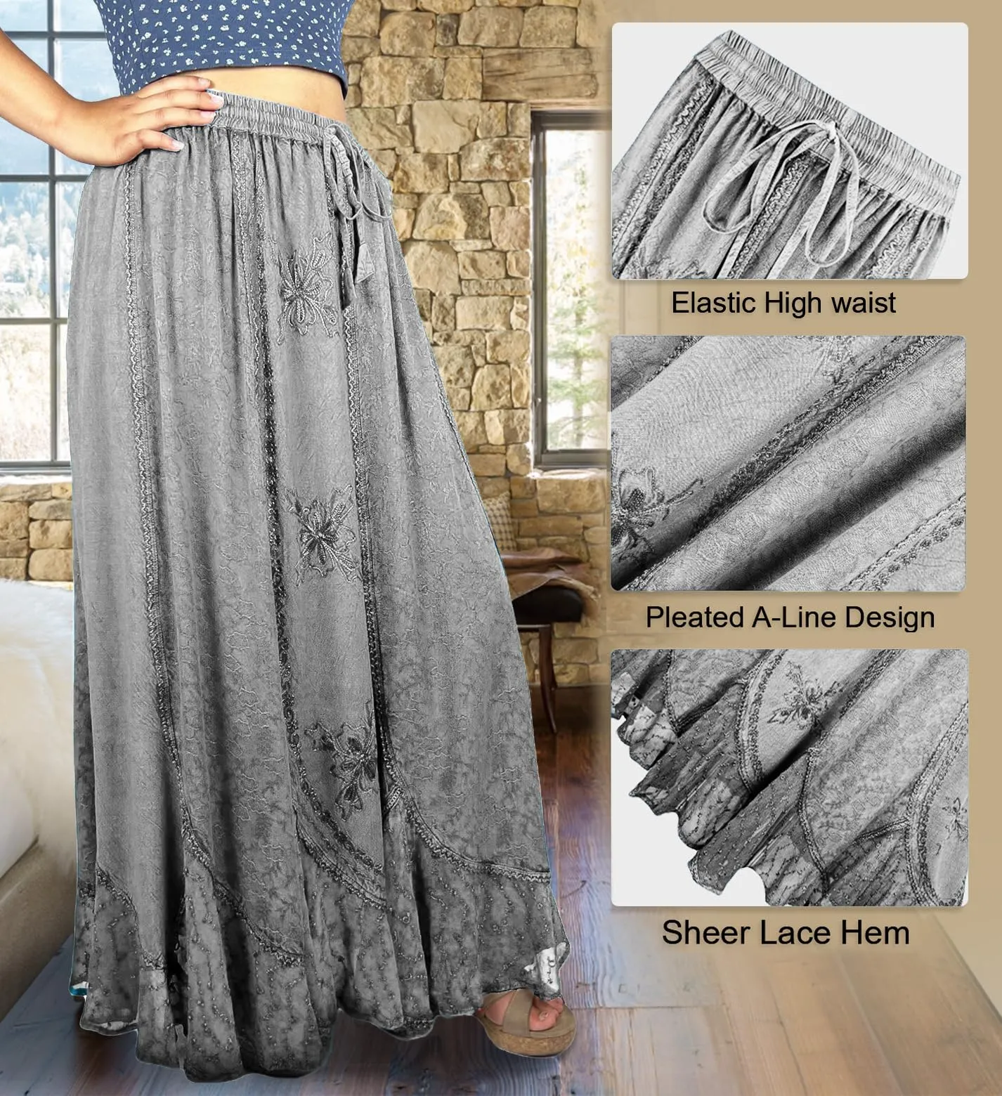 Women's Scalloped Bohemian Gothic Elastic Waistband Flared Skirt ~ 711 SKT