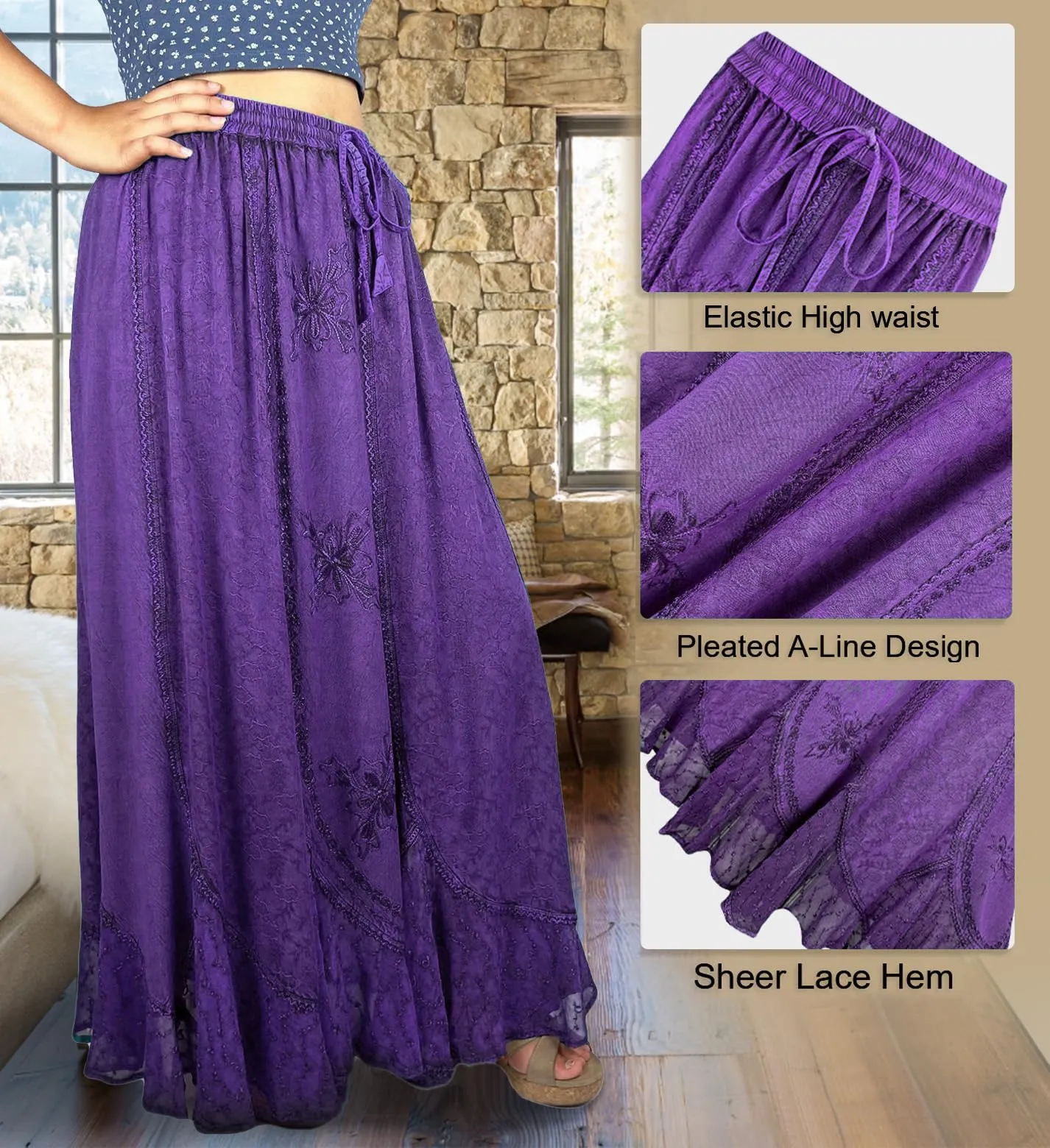 Women's Scalloped Bohemian Gothic Elastic Waistband Flared Skirt ~ 711 SKT