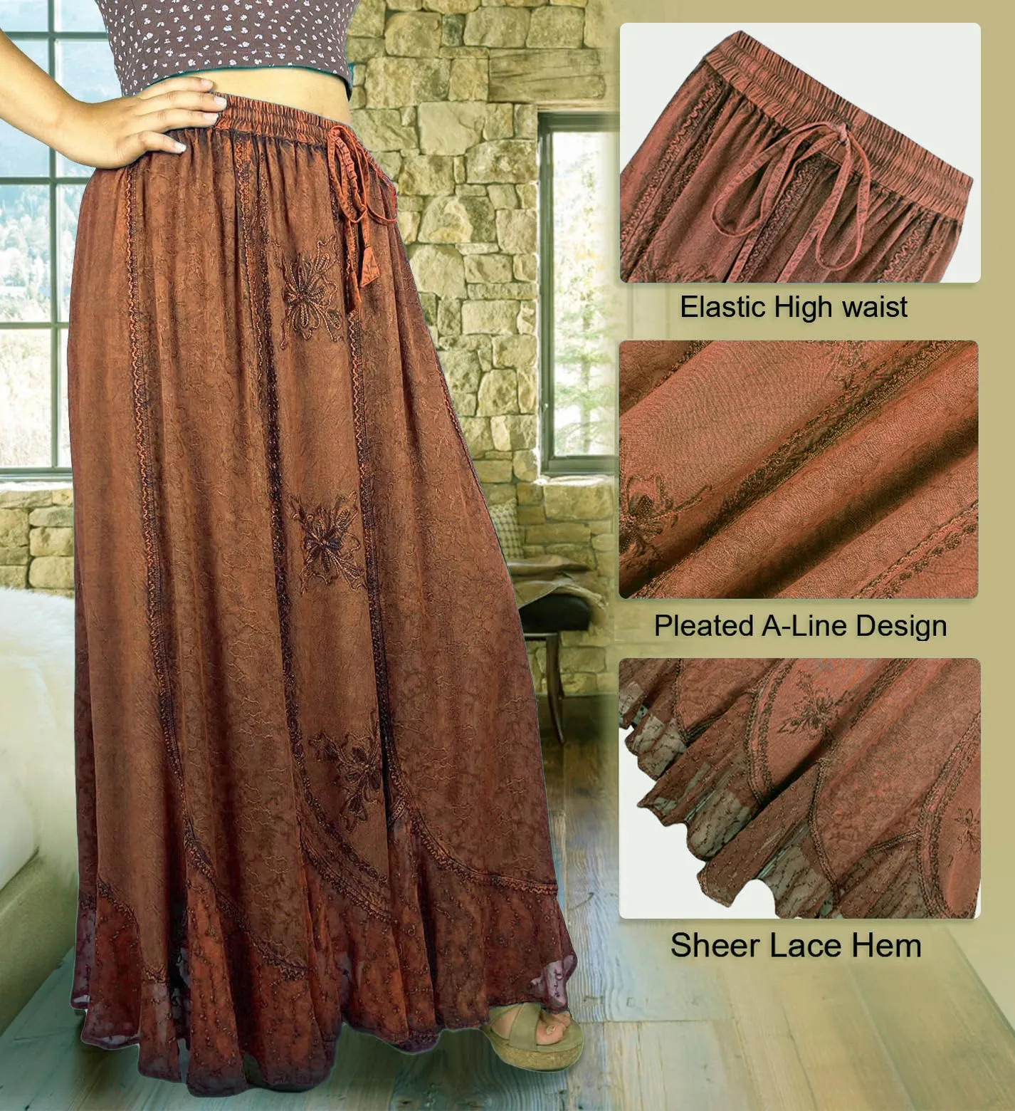 Women's Scalloped Bohemian Gothic Elastic Waistband Flared Skirt ~ 711 SKT