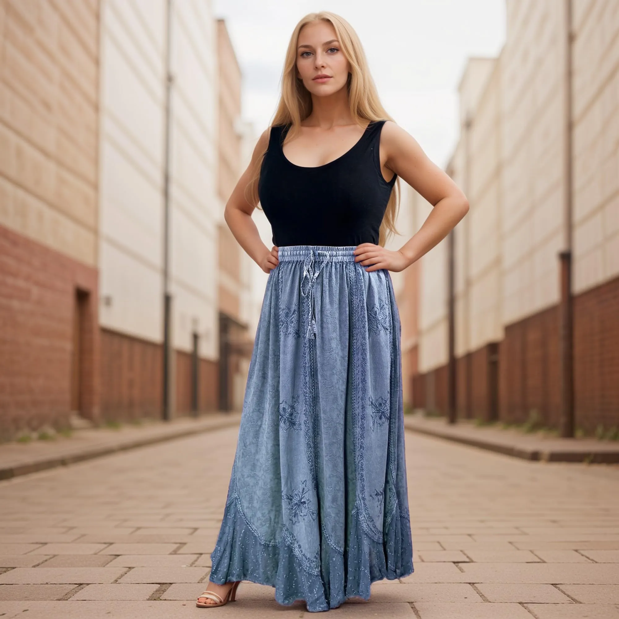 Women's Scalloped Bohemian Gothic Elastic Waistband Flared Skirt ~ 711 SKT