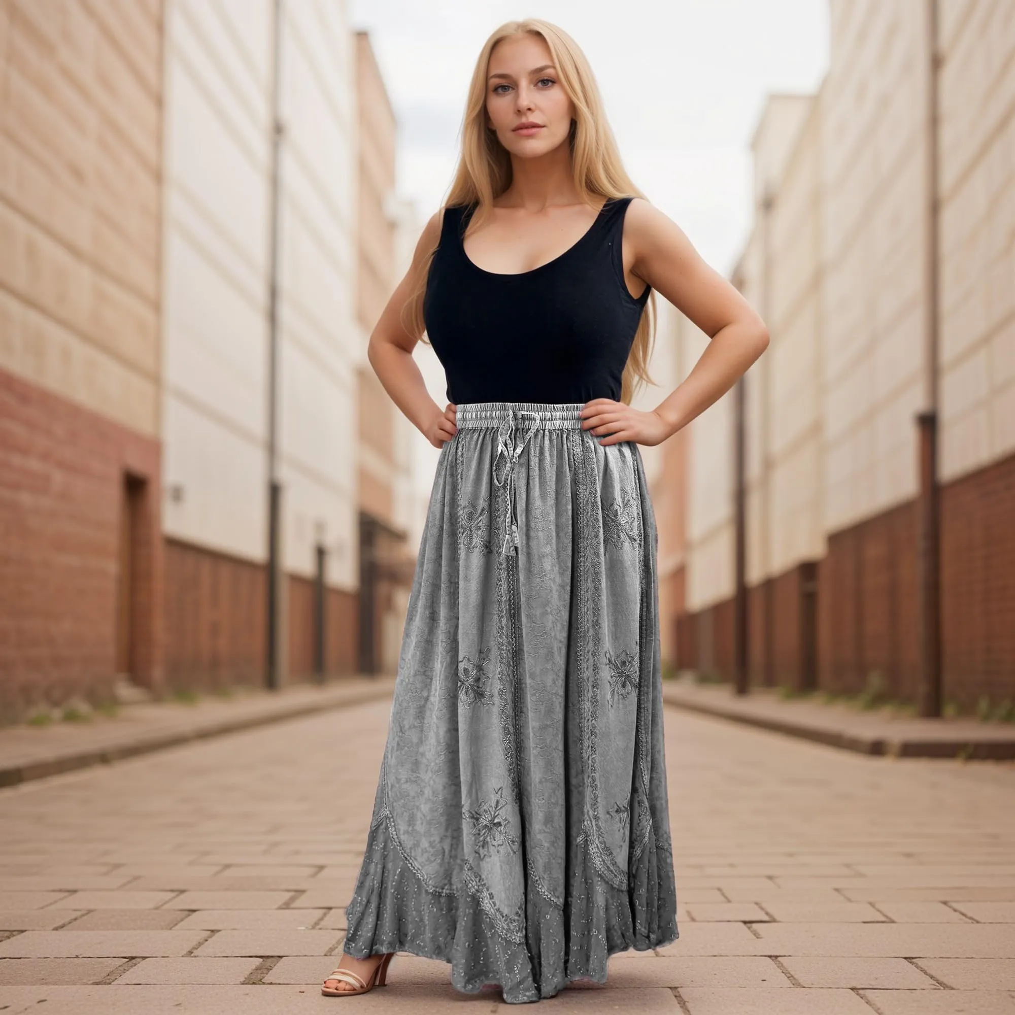 Women's Scalloped Bohemian Gothic Elastic Waistband Flared Skirt ~ 711 SKT