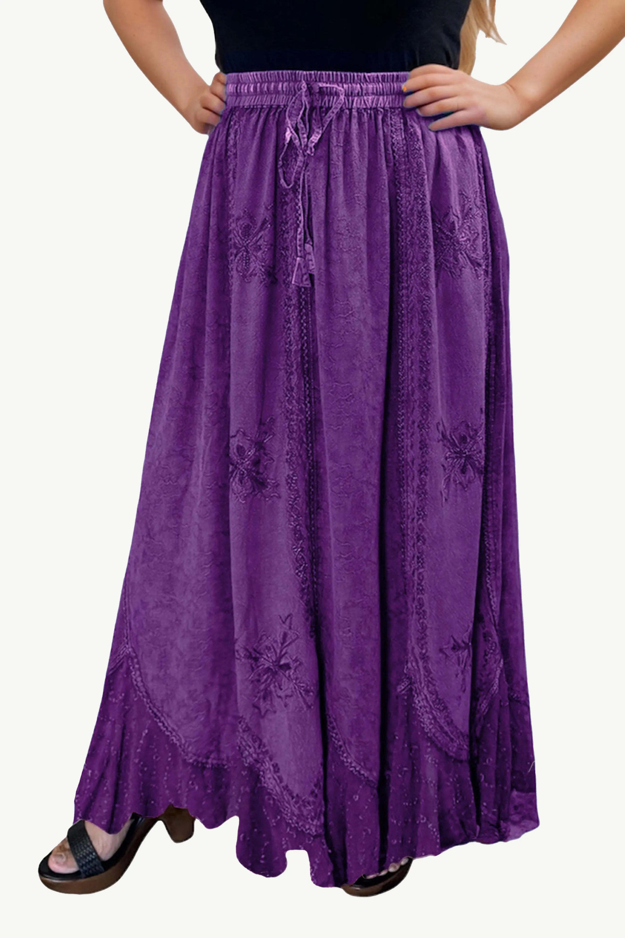 Women's Scalloped Bohemian Gothic Elastic Waistband Flared Skirt ~ 711 SKT