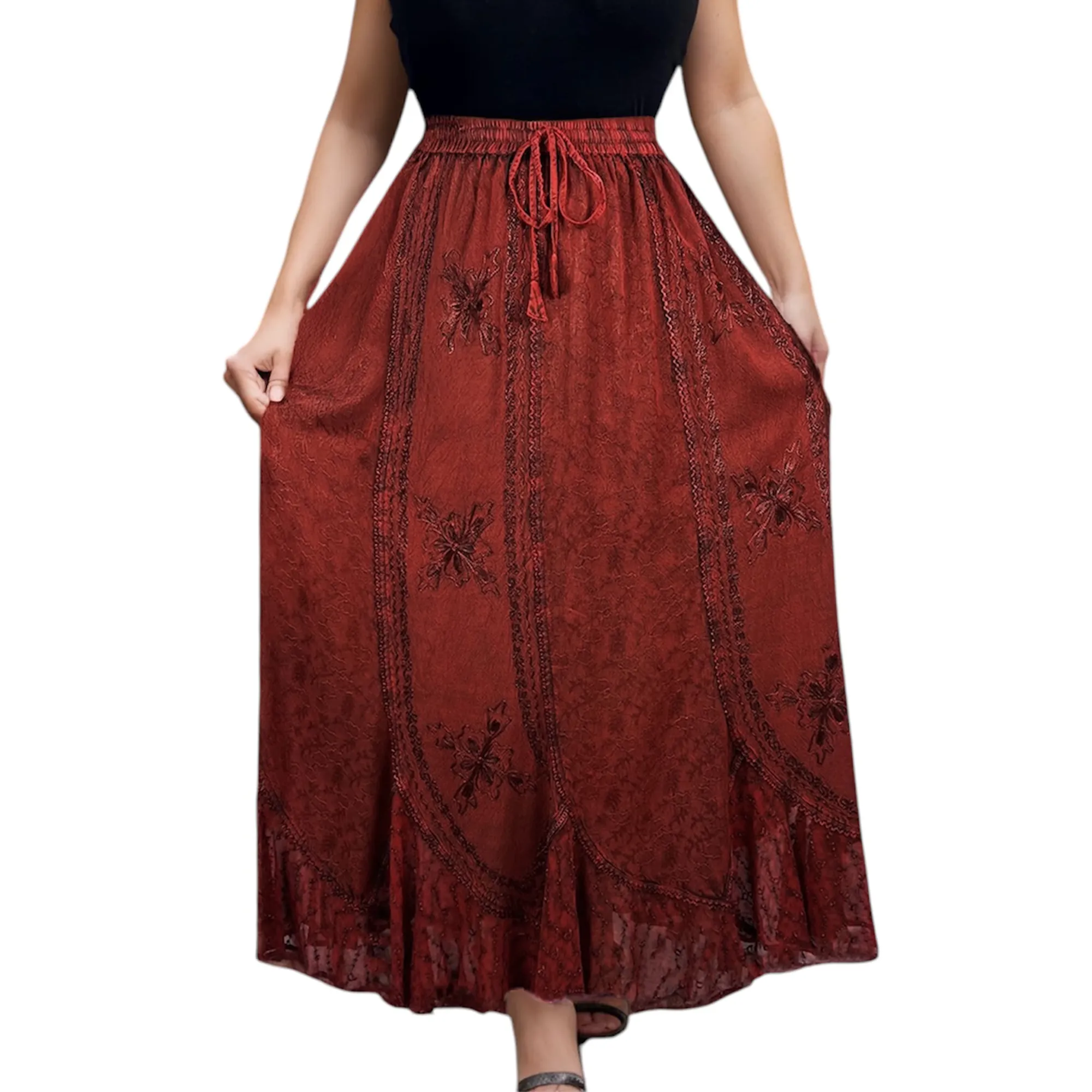 Women's Scalloped Bohemian Gothic Elastic Waistband Flared Skirt ~ 711 SKT