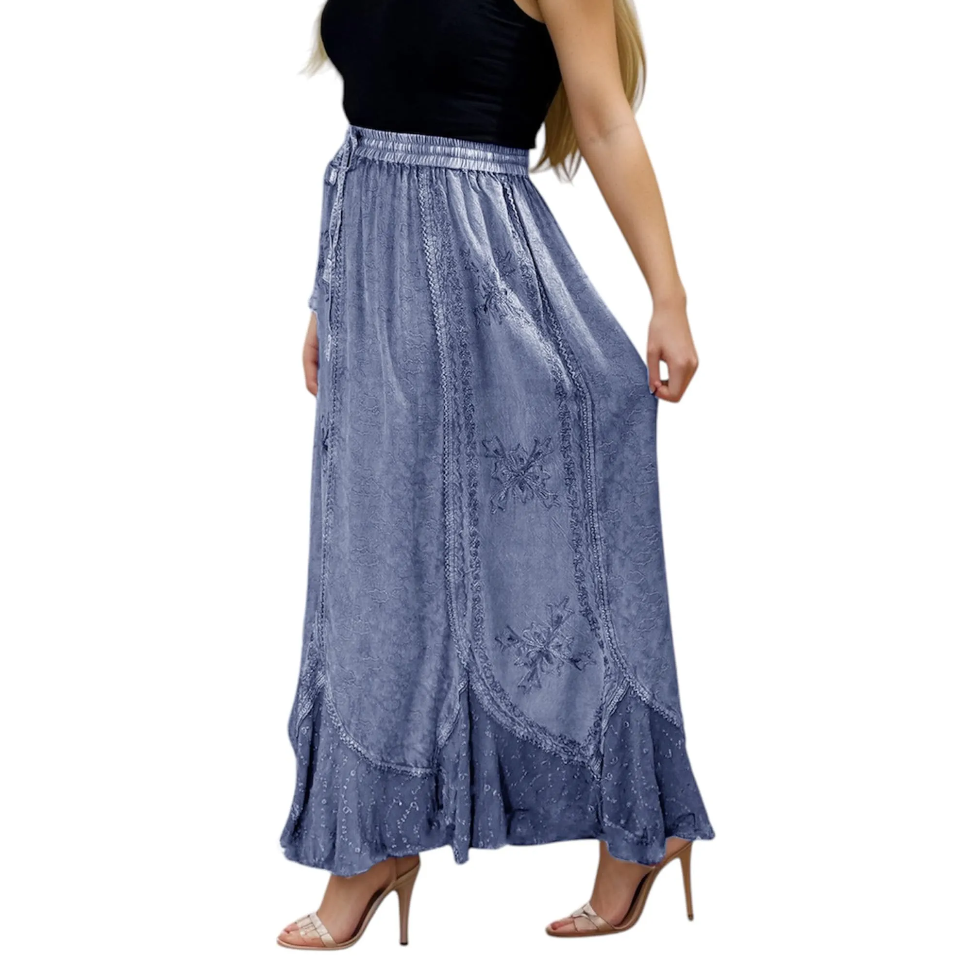 Women's Scalloped Bohemian Gothic Elastic Waistband Flared Skirt ~ 711 SKT