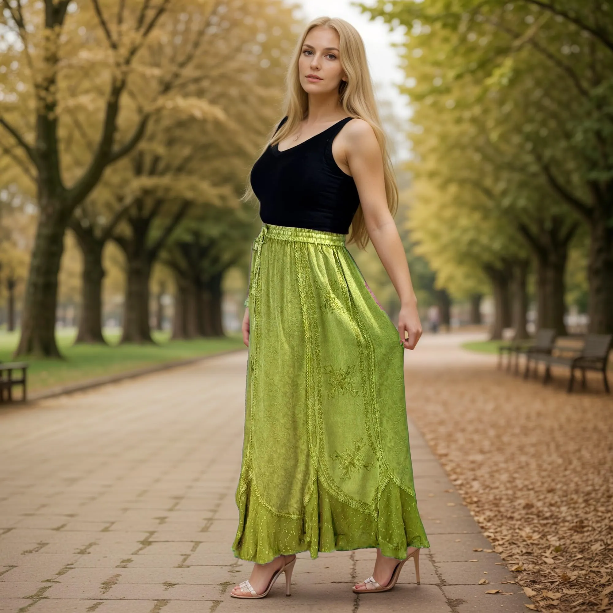 Women's Scalloped Bohemian Gothic Elastic Waistband Flared Skirt ~ 711 SKT