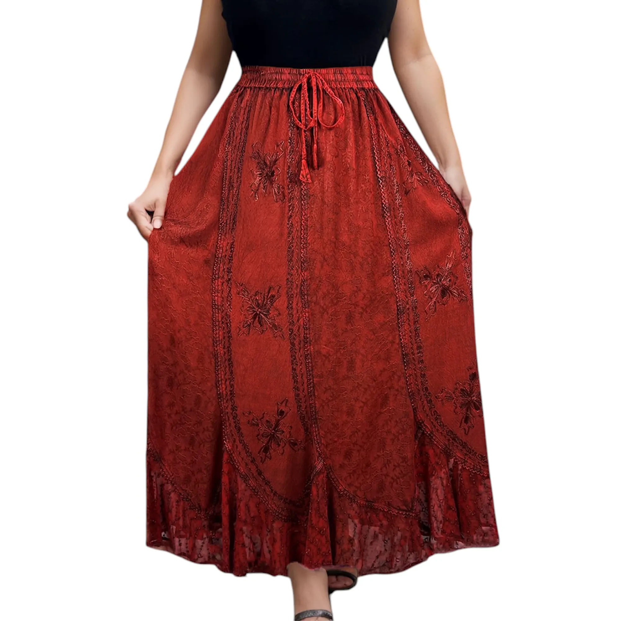 Women's Scalloped Bohemian Gothic Elastic Waistband Flared Skirt ~ 711 SKT