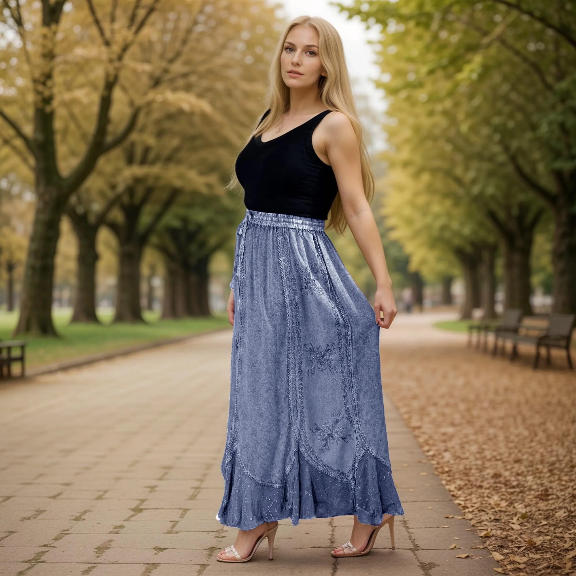 Women's Scalloped Bohemian Gothic Elastic Waistband Flared Skirt ~ 711 SKT