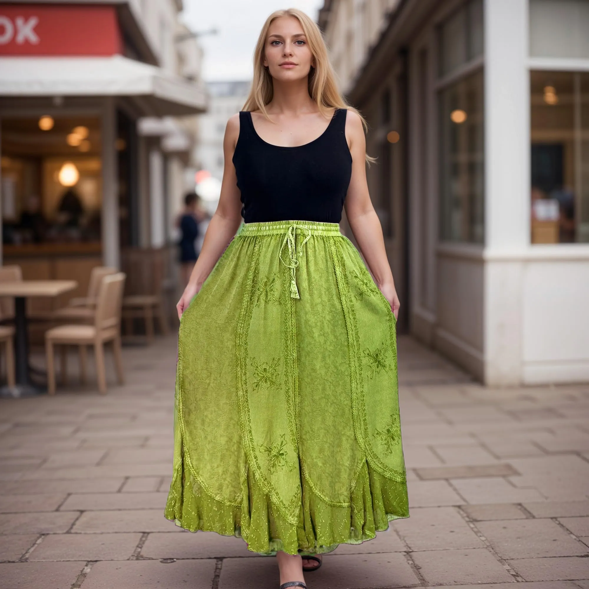 Women's Scalloped Bohemian Gothic Elastic Waistband Flared Skirt ~ 711 SKT
