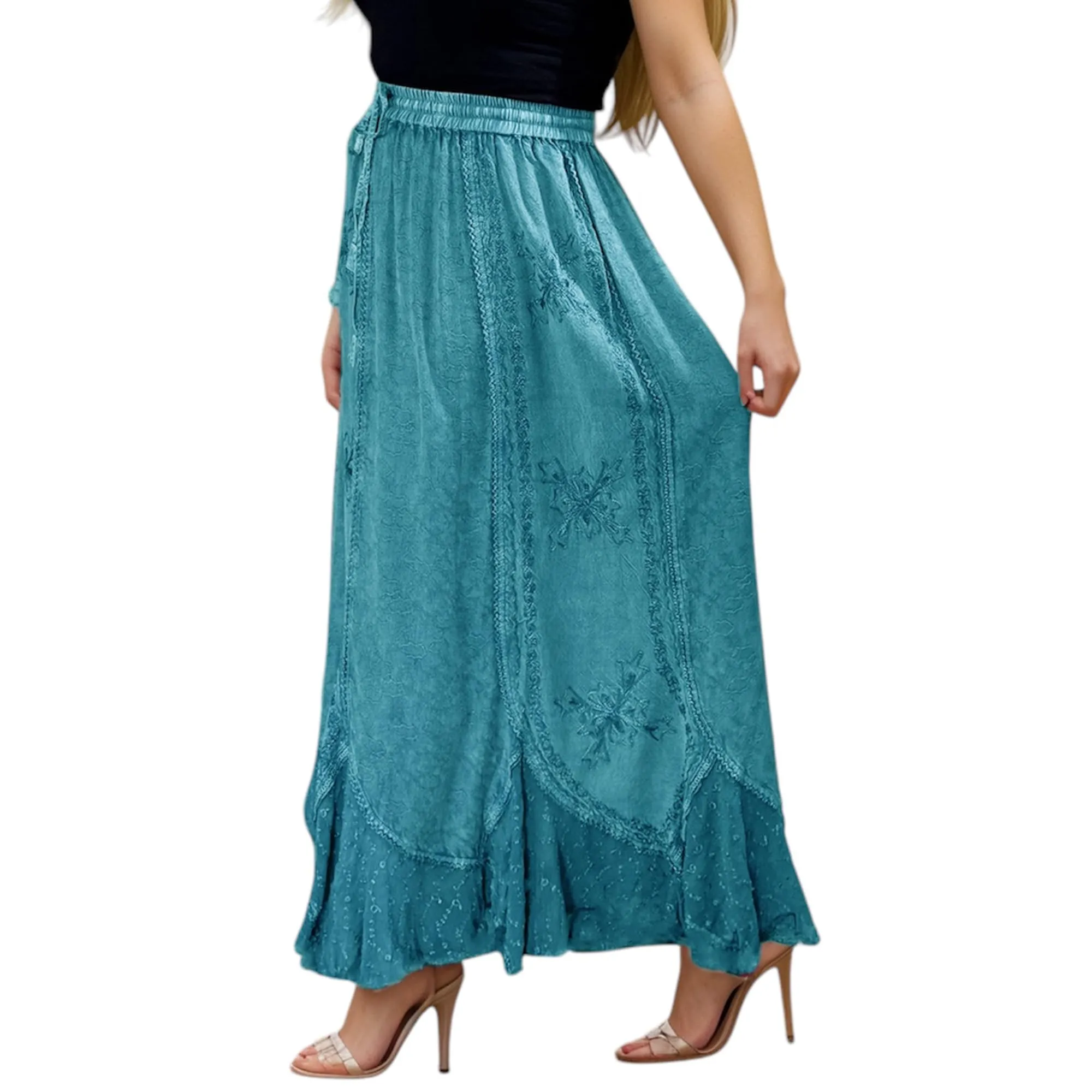 Women's Scalloped Bohemian Gothic Elastic Waistband Flared Skirt ~ 711 SKT