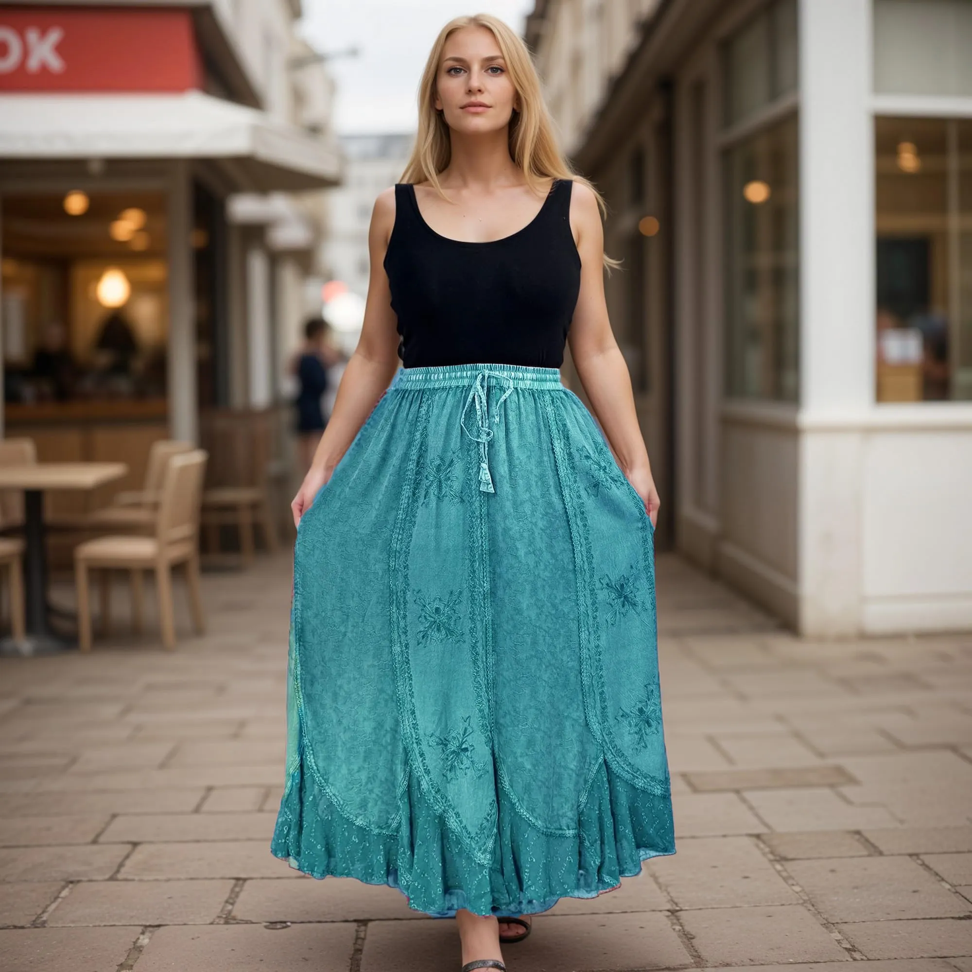 Women's Scalloped Bohemian Gothic Elastic Waistband Flared Skirt ~ 711 SKT