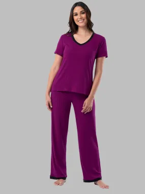 Women's Soft &amp; Breathable V-Neck T-shirt and Pants, 2-Piece Pajama Set