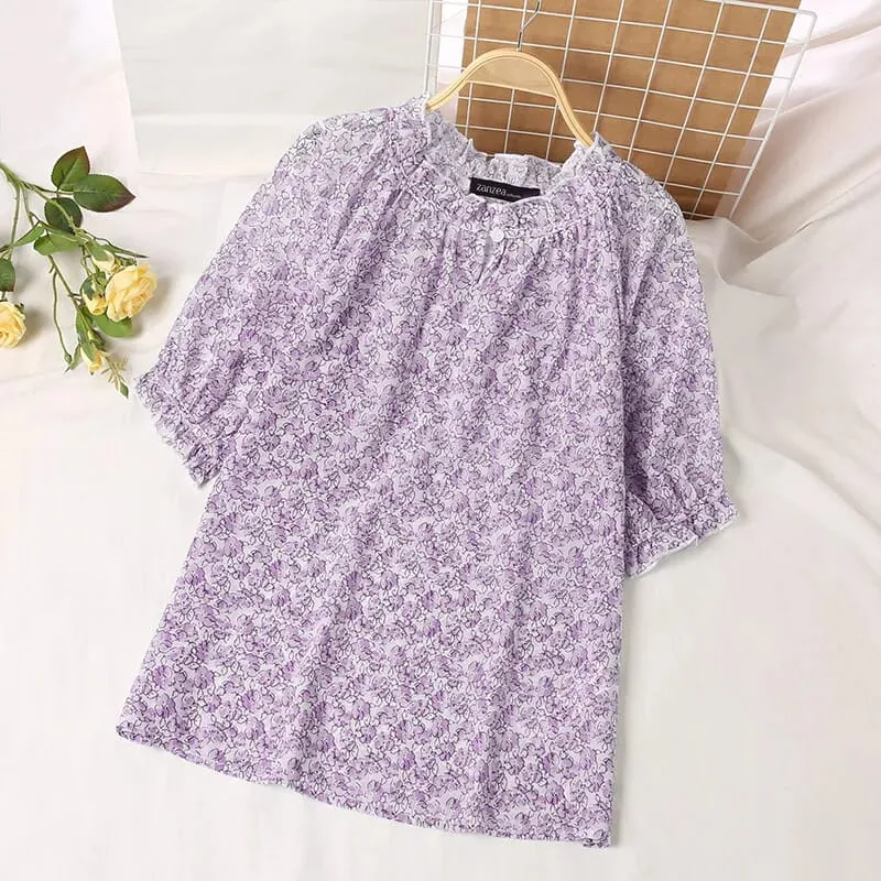 ZANZEA Women Ruffle T shirt Beach O Neck Floral Printed Blouse Tops Holiday S4592945