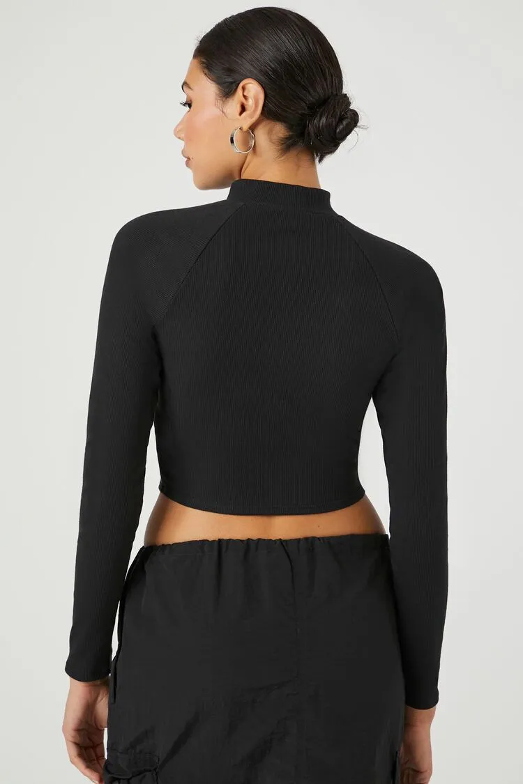 Zip-Up Mock Neck Crop Top