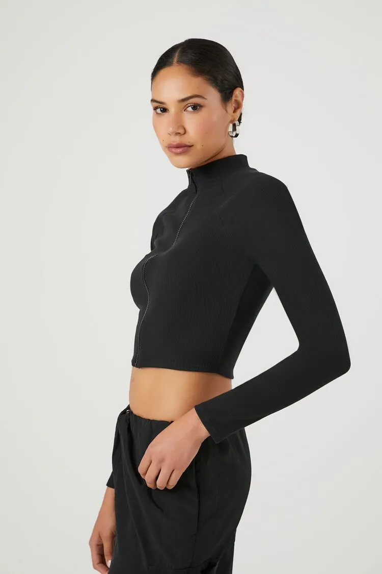 Zip-Up Mock Neck Crop Top