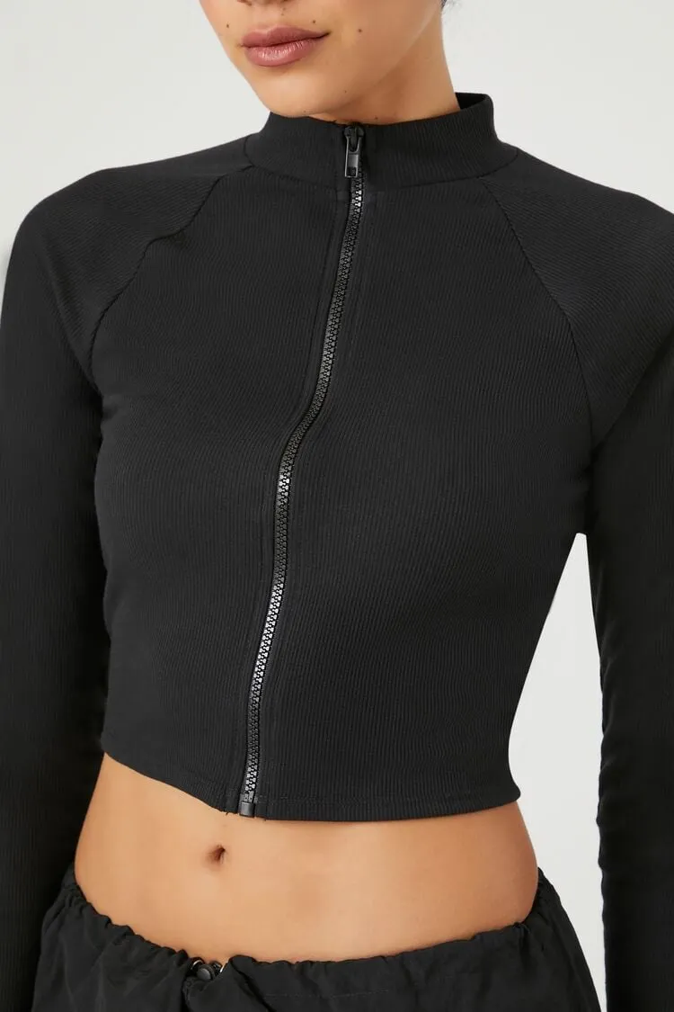 Zip-Up Mock Neck Crop Top