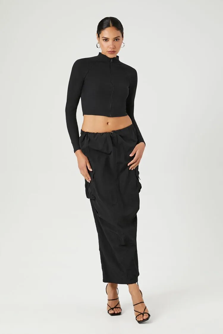 Zip-Up Mock Neck Crop Top